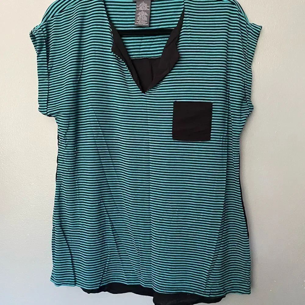 Chelsea & Theodore cap sleeve striped knit top L